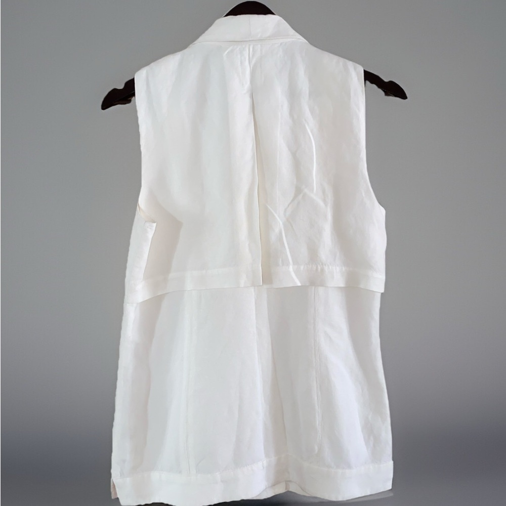 Joan Vass New York White Linen Mix Vest Size 8 Zippers Pockets Lined Perfect - Picture 10 of 11
